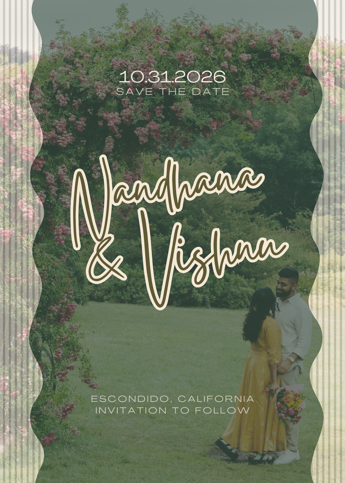 Save the Date — Nandhana & Vishnu, October 31, 2026, Escondido, California